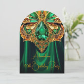 Exotische Verjaardag Smaragdgroene Gouden Juweel V Kaart (Staand voorkant)