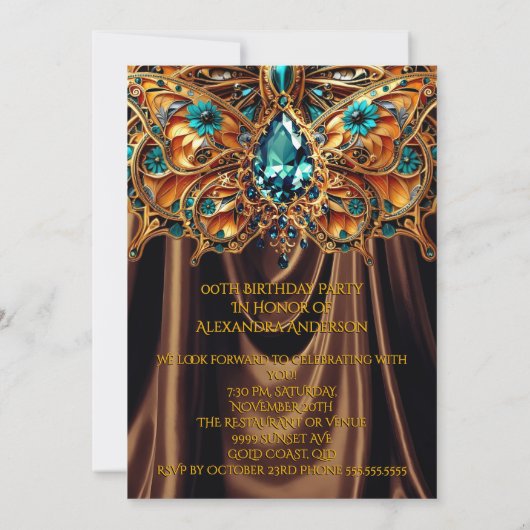 Exotische Verjaardagskaramel Blauwgroen Blauw Goud Kaart (Achterkant)