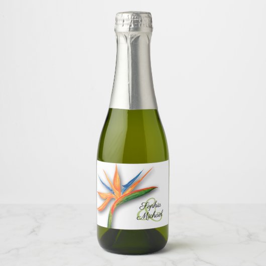 Exotische vogel van de Paradise Waterverf Wedding  Sparkling Wijnetiket (Voorkant)