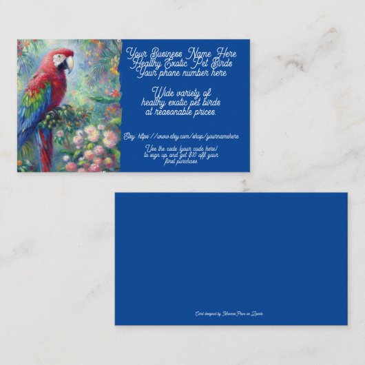 Exotische Vogel Verkoop Winkel Verkoop Etsy Parrot Visitekaartje (Voorkant / Achterkant)