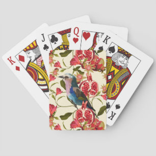 Exotische vogels, bloemen, granaatappel. pokerkaarten