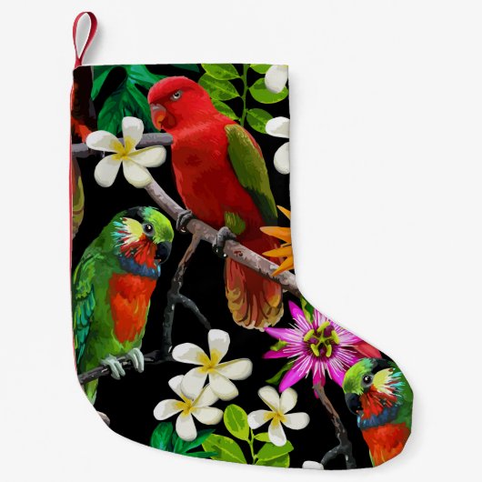 exotische vogels en mooie bloemen kleine kerstsok (Voorkant)