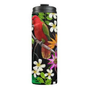 exotische vogels en mooie bloemen thermosbeker