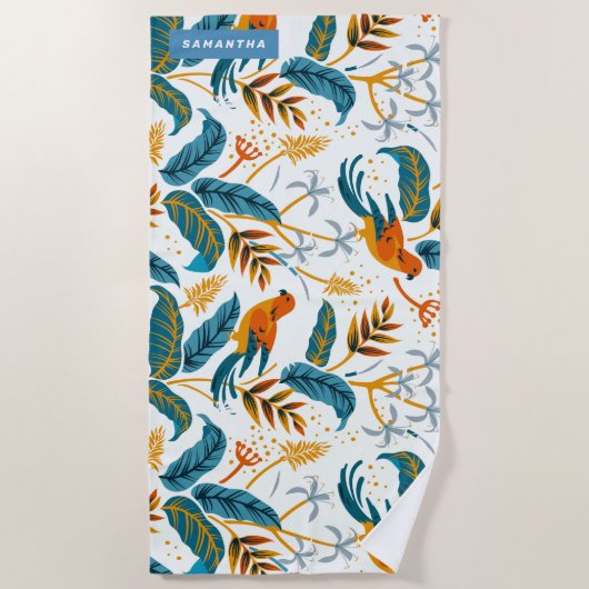 Exotische vogels en patroon van tropische bladeren strandlaken (Voorkant)