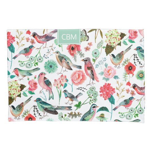 Exotische vogels Jungle Bloempatroon met Monogram Kussensloop (Voorkant)