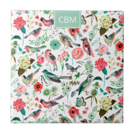 Exotische vogels Jungle bloempatroon met monogram Tegeltje