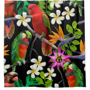 Exotische Vogels Mooie Bloemen Patroon Douchegordijn