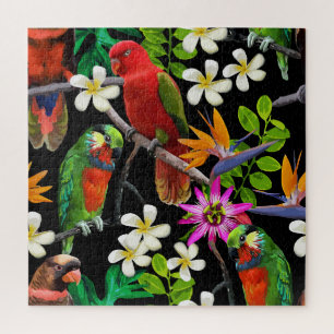Exotische Vogels Mooie Bloemen Patroon Legpuzzel