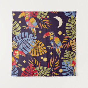 Exotische Vogels Planten Kleurrijke Patroon Wandkleed