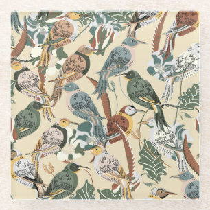 Exotische vogels: tropische naadloze print. glazen onderzetter