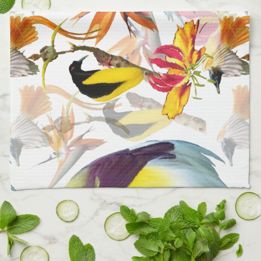 Exotische vogels van de Waterverf Paradise en Flow Theedoek (Gevouwen)