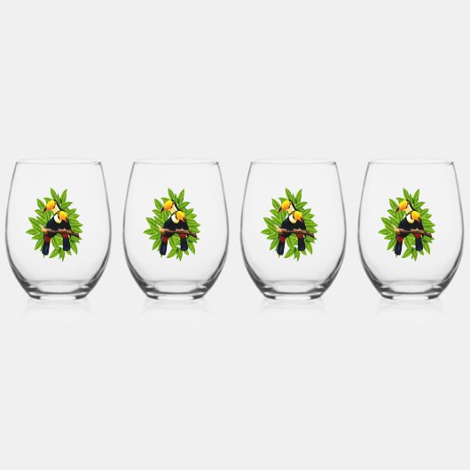 Exotische vogels wijnglas zonder voet (Voorkant)