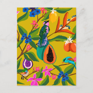 Exotische vogelsoorten en natuurbloemen illustrati briefkaart