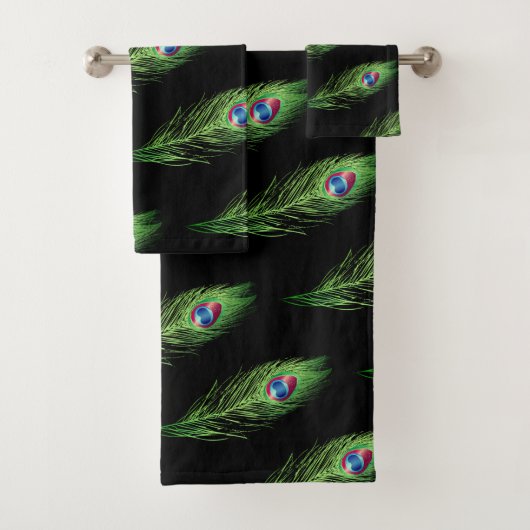 Exotische vredesveren op zwarte handdoekset bad handdoek (Insitu)