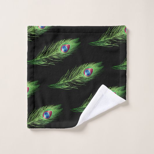 Exotische vredesveren op zwarte handdoekset bad handdoek (Wasdoekje)