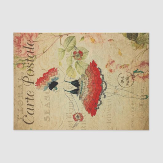  exotische vrouw Ballet Dancer Floral frans Tissuepapier (Voorkant)