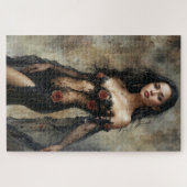 Exotische vrouw in pure zwarte jurk legpuzzel (Horizontaal)