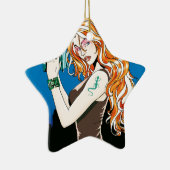 Exotische Vrouwen met Oranje haar dat een Pistool  Keramisch Ornament (Rechts)