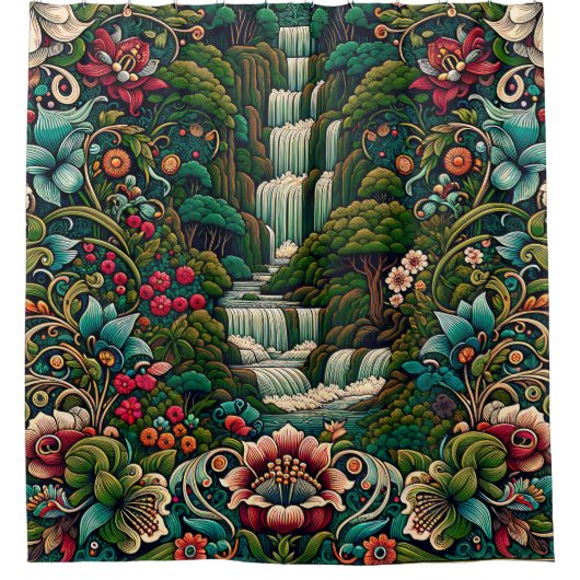 "Exotische Waterval Haven" Douchegordijn (Voorkant)