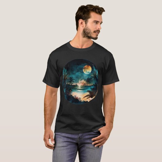 Exotische Waterverf Beach Sunset T-shirt (Voorkant volledig)