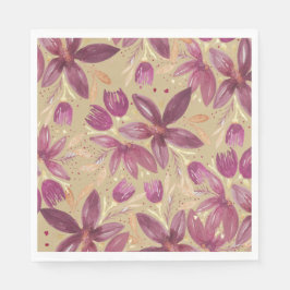 Exotische Waterverf Bloemen Bourgogne en Goud Servet