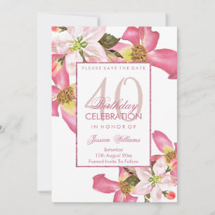 Exotische Waterverf Flowers 40th Birthday Party Save The Date