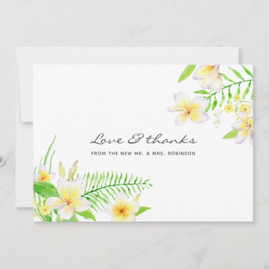 Exotische Waterverf Frangipani Floral Wedding Bedankkaart (Voorkant)