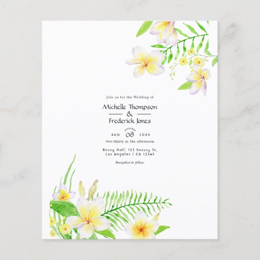 Exotische Waterverf Frangipani Floral Wedding Invi Flyer (Voorkant)