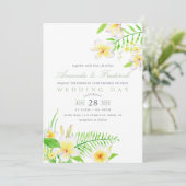 Exotische Waterverf Frangipani Floral Wedding Invi Kaart (Staand voorkant)