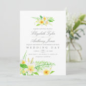 Exotische Waterverf Frangipani Floral Wedding Invi Kaart (Staand voorkant)