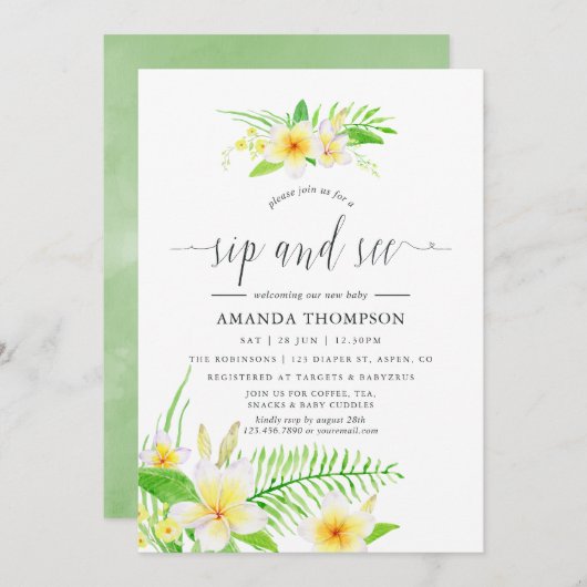 Exotische Waterverf Frangipani Sip en zie Kaart (Voorkant / Achterkant)