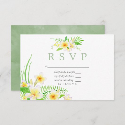 Exotische Waterverf Frangipani Weddenschap RSVP (Voorkant / Achterkant)