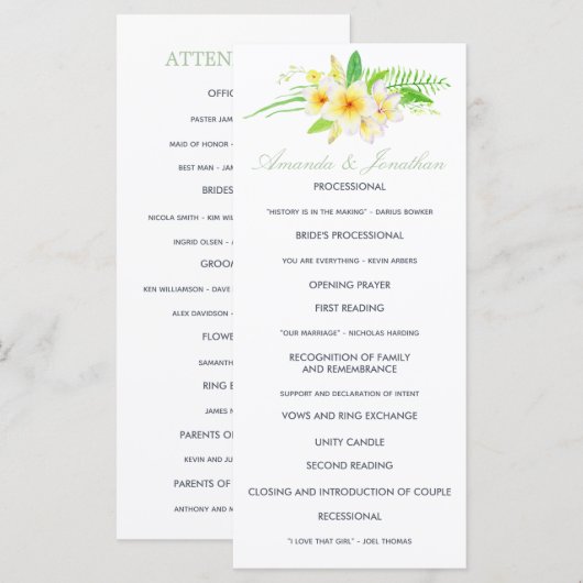 Exotische Waterverf Frangipani Wedding Programme Programmakaart (Voorkant / Achterkant)
