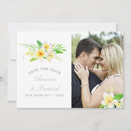 Exotische Waterverf Frangipani Wedding Save the Da Date (Voorkant)