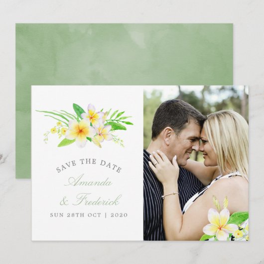 Exotische Waterverf Frangipani Wedding Save the Da Save The Date (Voorkant / Achterkant)