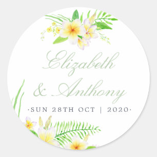 Exotische Waterverf Frangipanis Wedding Ronde Sticker