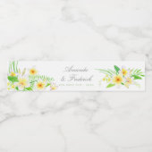 Exotische Waterverf Frangipanis Wedding Waterfles Etiket (Enkel label)