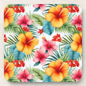 Exotische Waterverf Hawaiian Floral Bier Onderzetter (Voorkant)