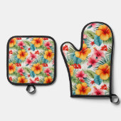 Exotische Waterverf Hawaiian Floral Ovenwant & Pannenlap Set (Voorkant)