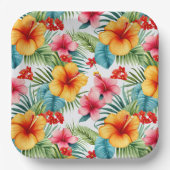 Exotische Waterverf Hawaiian Floral Papieren Bordje (Voorkant)