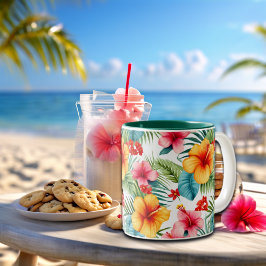 Exotische Waterverf Hawaiian Floral Tweekleurige Koffiemok
