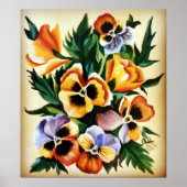 Exotische Waterverf multicolore pansies Poster (Voorkant)