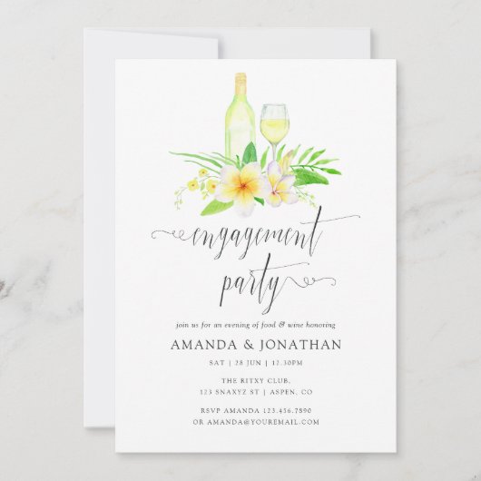 Exotische Waterverf Verlovingsfeest Wijnproeverij Kaart (Voorkant)