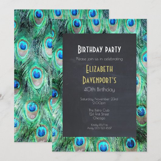 Exotische Wild Peacock Feathers Verjaardagsfeestje Kaart (Voorkant / Achterkant)
