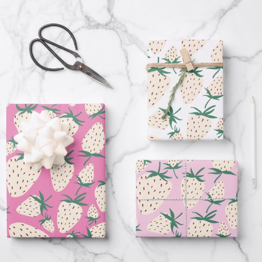 Exotische witte aardbeien Zoete kleurrijke vruchte Inpakpapier Vel (Voorkant)