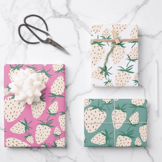 Exotische witte aardbeien Zoete kleurrijke vruchte Inpakpapier Vel (Voorkant)