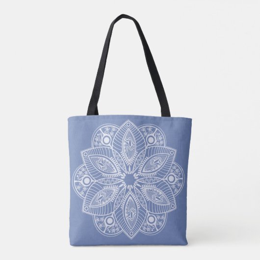Exotische witte Mandala op blauwe achtergrond Canv Tote Bag (Achterkant)