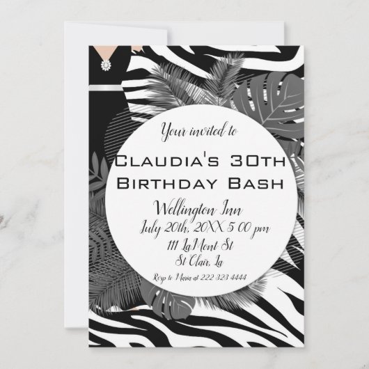 Exotische zebra print elegant verjaardagsuitnodigi kaart (Voorkant)