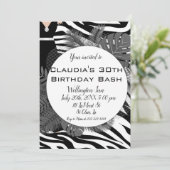 Exotische zebra print elegant verjaardagsuitnodigi kaart (Staand voorkant)