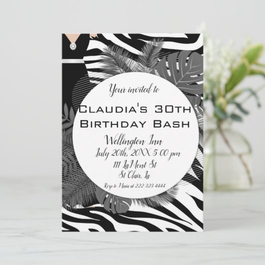 Exotische zebra print elegant verjaardagsuitnodigi kaart (Staand voorkant)